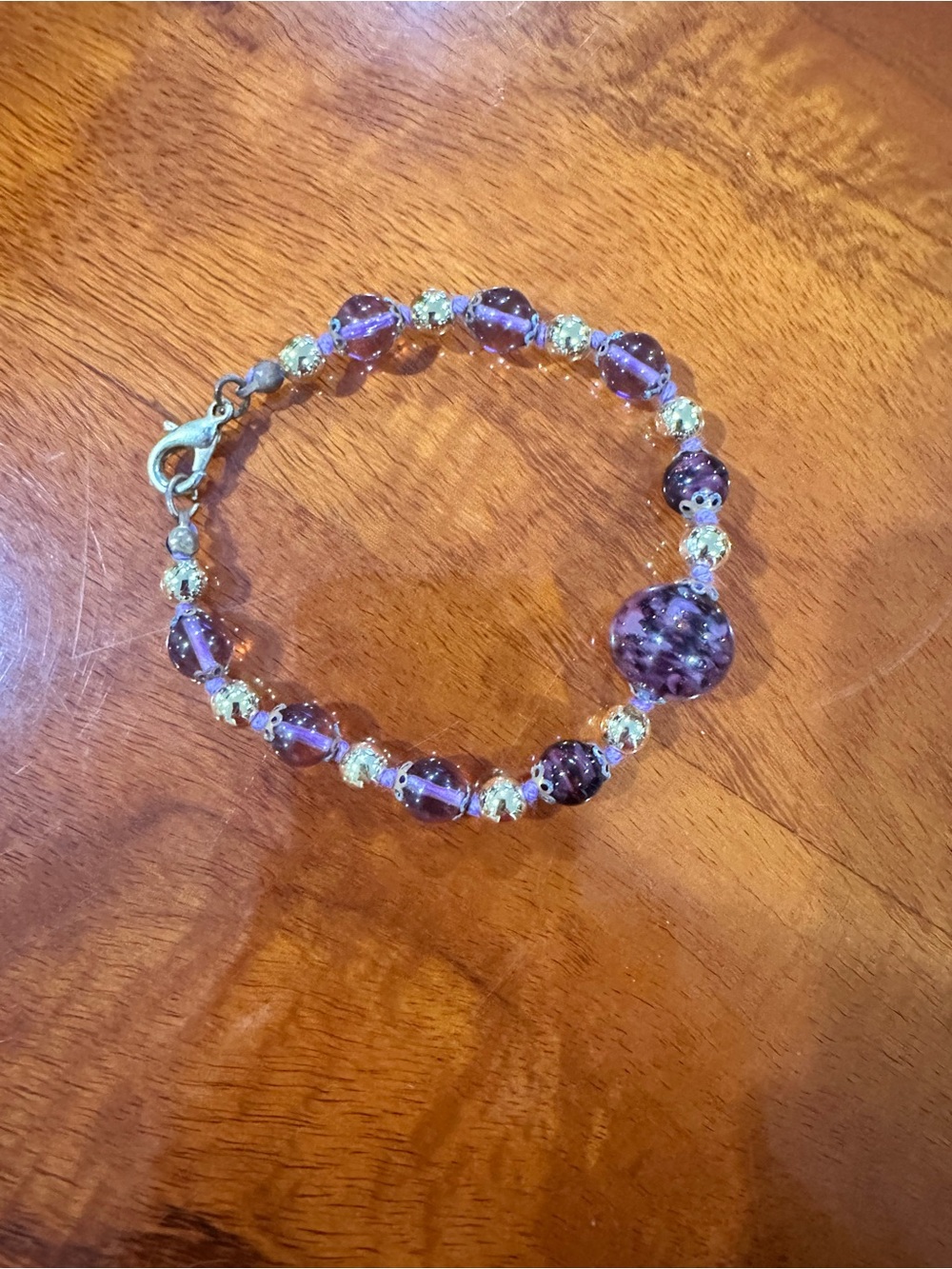 ✨ Vintage Murano Glass Beaded Bracelet - Purple & Gold 💜